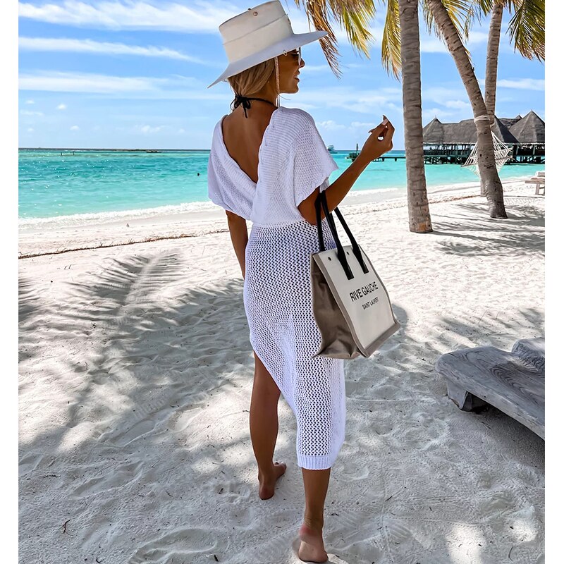 White Crochet Tunic Bikini Cover-ups