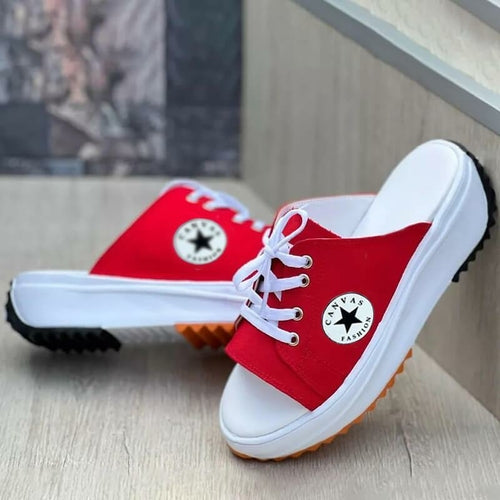 2022 Casual Canvas Thick-soled Lace-up Womens Sandals Slippers