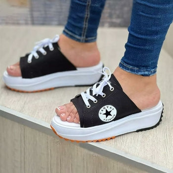 2022 Casual Canvas Thick-soled Lace-up Womens Sandals Slippers